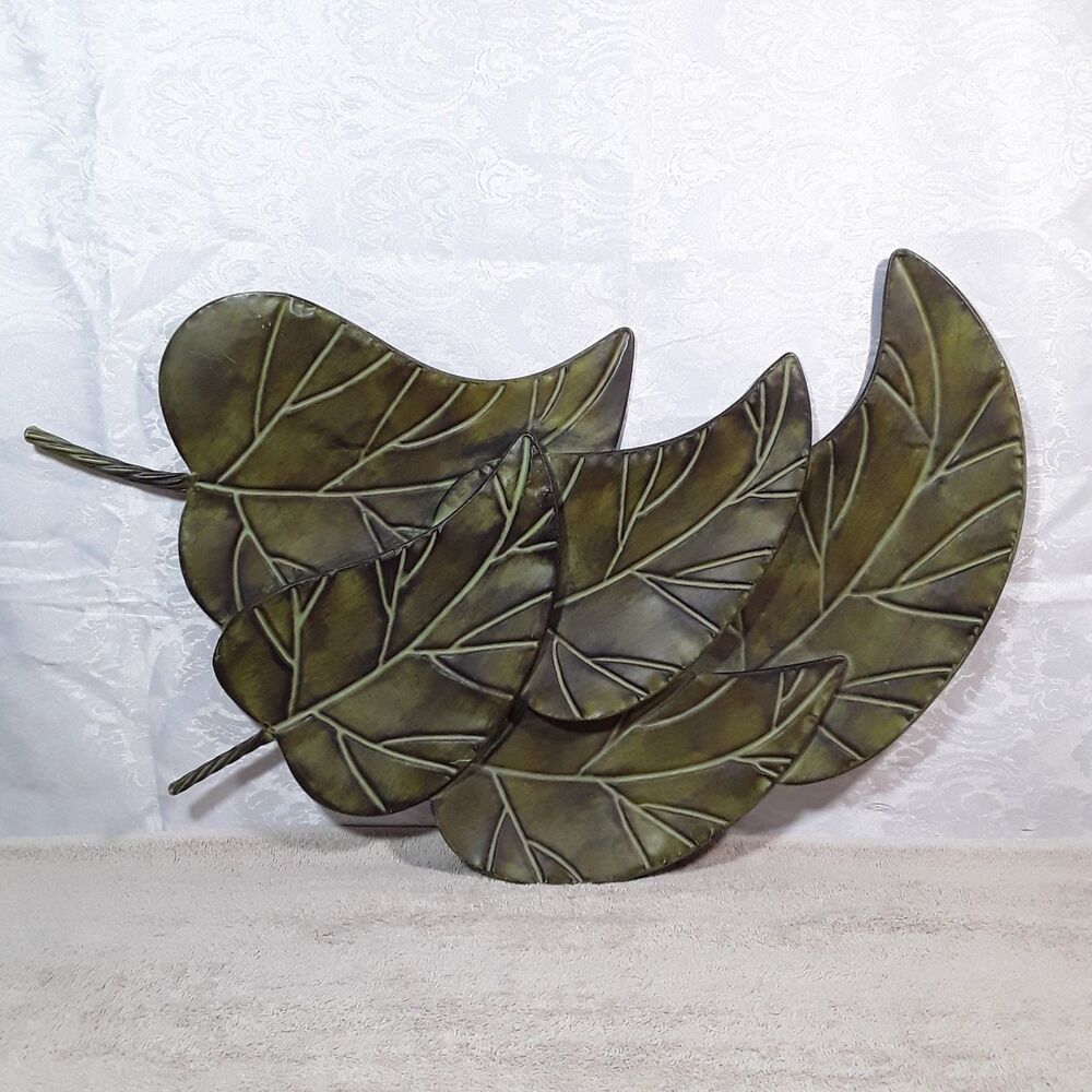Large 24"x 15" Metal Leaves 3-D Wall Decor, Painted Green Hanging Leaf Art aspen